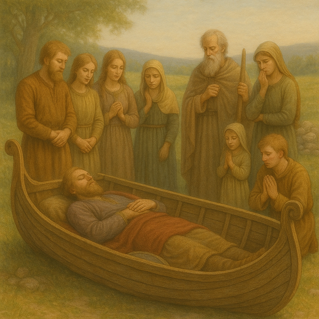 Helle Darstellung eines Wikinger-Schiffsgrabes