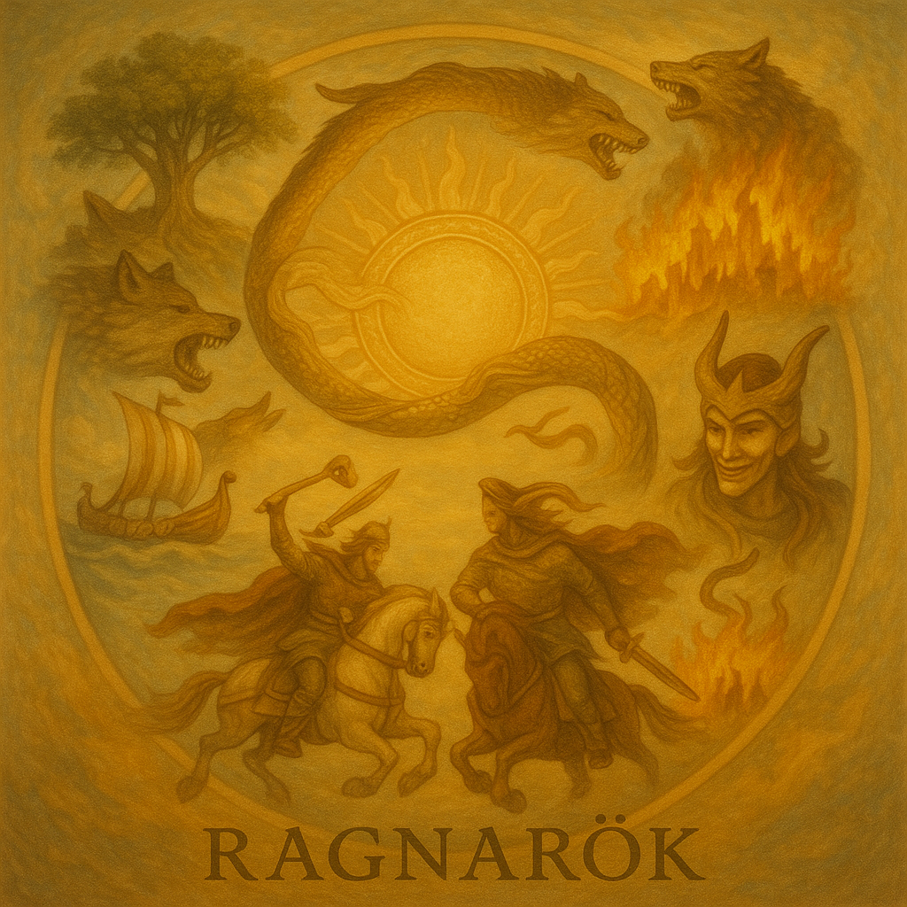 Symbolische Darstellung des Ragnarök in heller, nicht düsterer Form