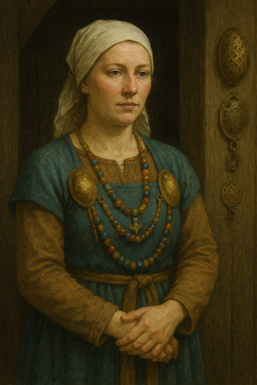 Wikingerfrauen mit Schmuck, Fibeln und traditioneller Kleidung