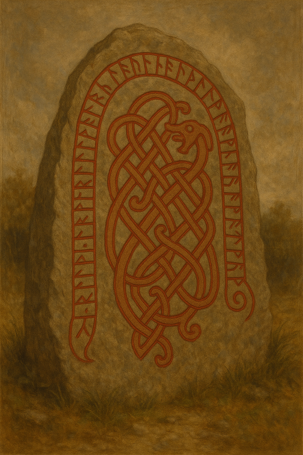 Runenstein mit Ornamentik im Borre- oder Ringerike-Stil